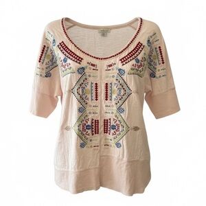 SUNDANCE Brighter Day Embroidered Southwestern Boho Pink Top Large